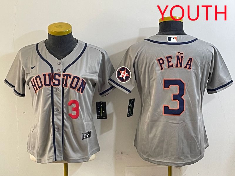 Youth Houston Astros #3 Pena Grey Game 2025 Nike MLB Jersey style 2->youth mlb jersey->Youth Jersey